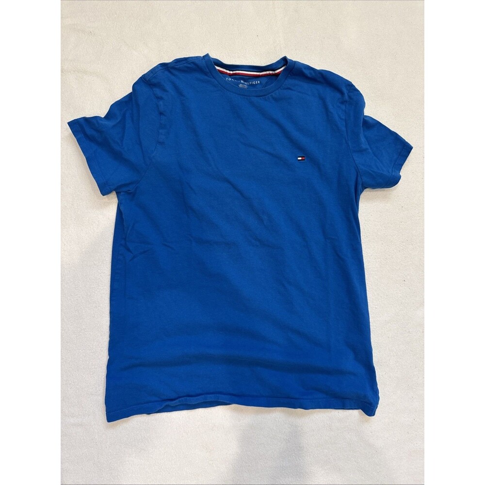 Men’s Tommy Hilfiger T Shirt Blue Flag Logo Sz Small Royal Blue